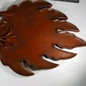 Vintage Handmade Wood Leaf platter 14 in